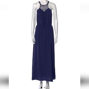 Rebecca Taylor Marine Blue‎ Macrame Maxi Dress, Size 8, 100% Silk, NWT